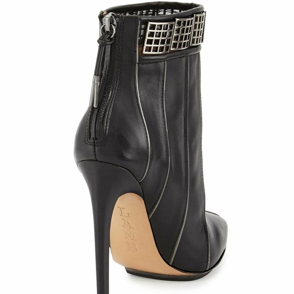 L.A.M.B. Troy Leather BLACK Ankle Boots - Picture 5 of 10
